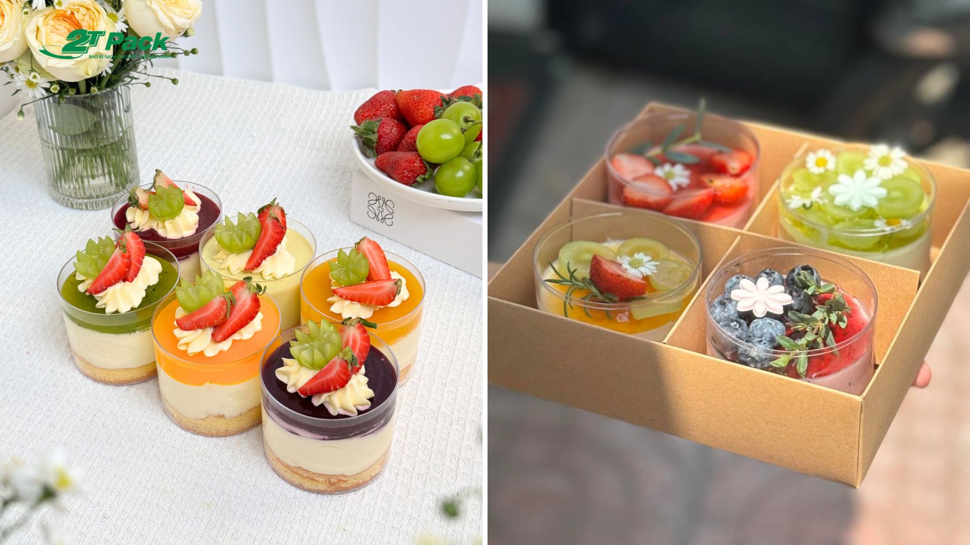 Bánh mousse đựng trong hộp tròn có tính thẩm mỹ cao