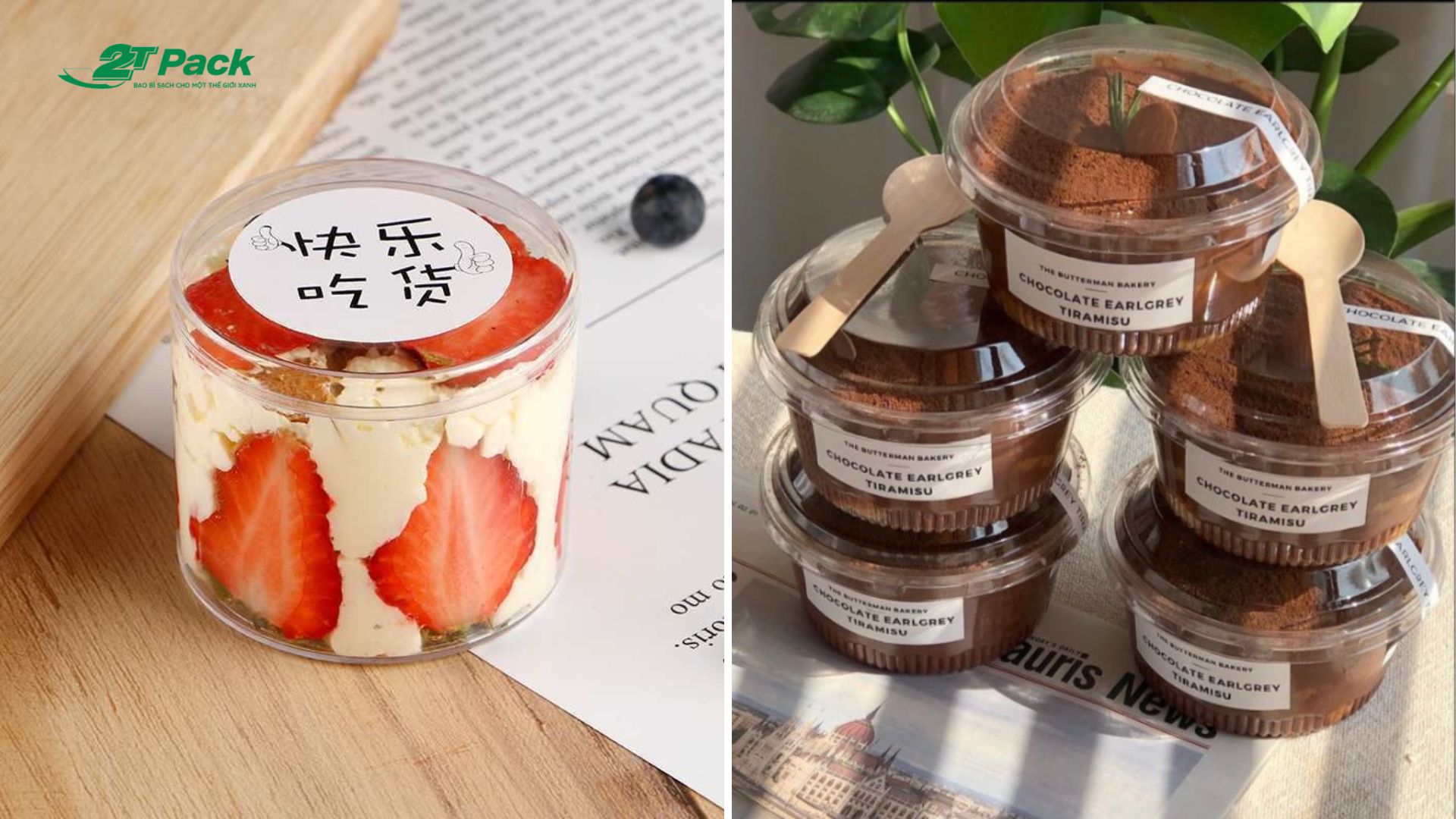 Hộp nhựa tròn đựng bánh mousse và tiramisu
