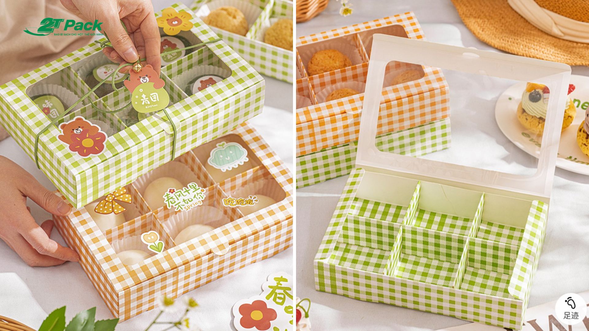 Mẫu hộp đựng bánh cupcake có vách ngăn dễ thương