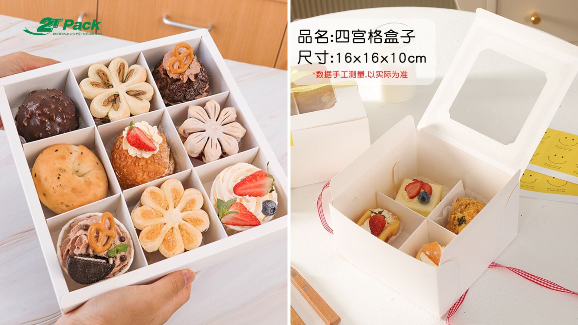 Mẫu hộp đựng bánh cupcake dạng ô cửa sổ