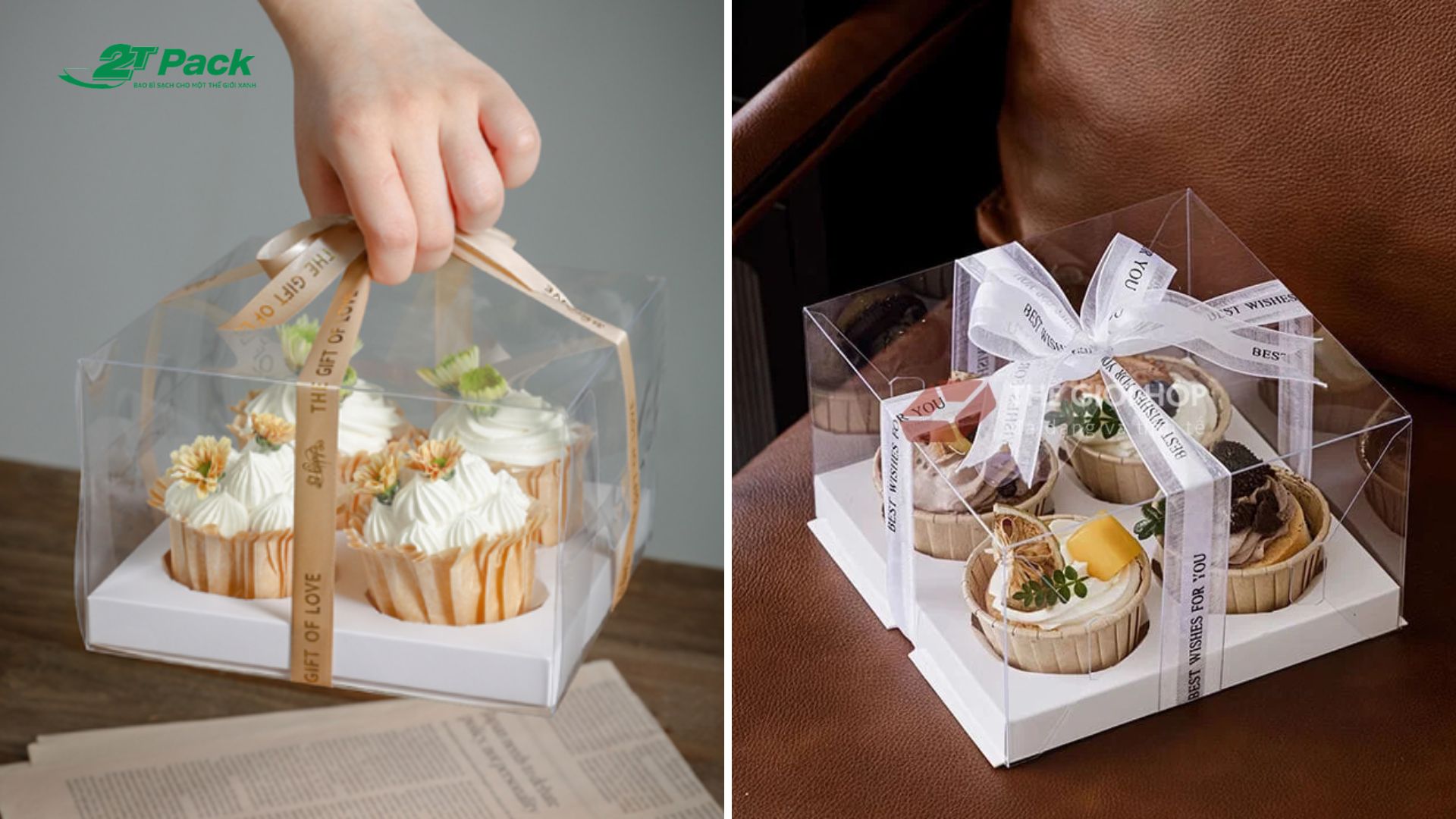 Mẫu hộp đựng bánh cupcake mica thẩm mỹ