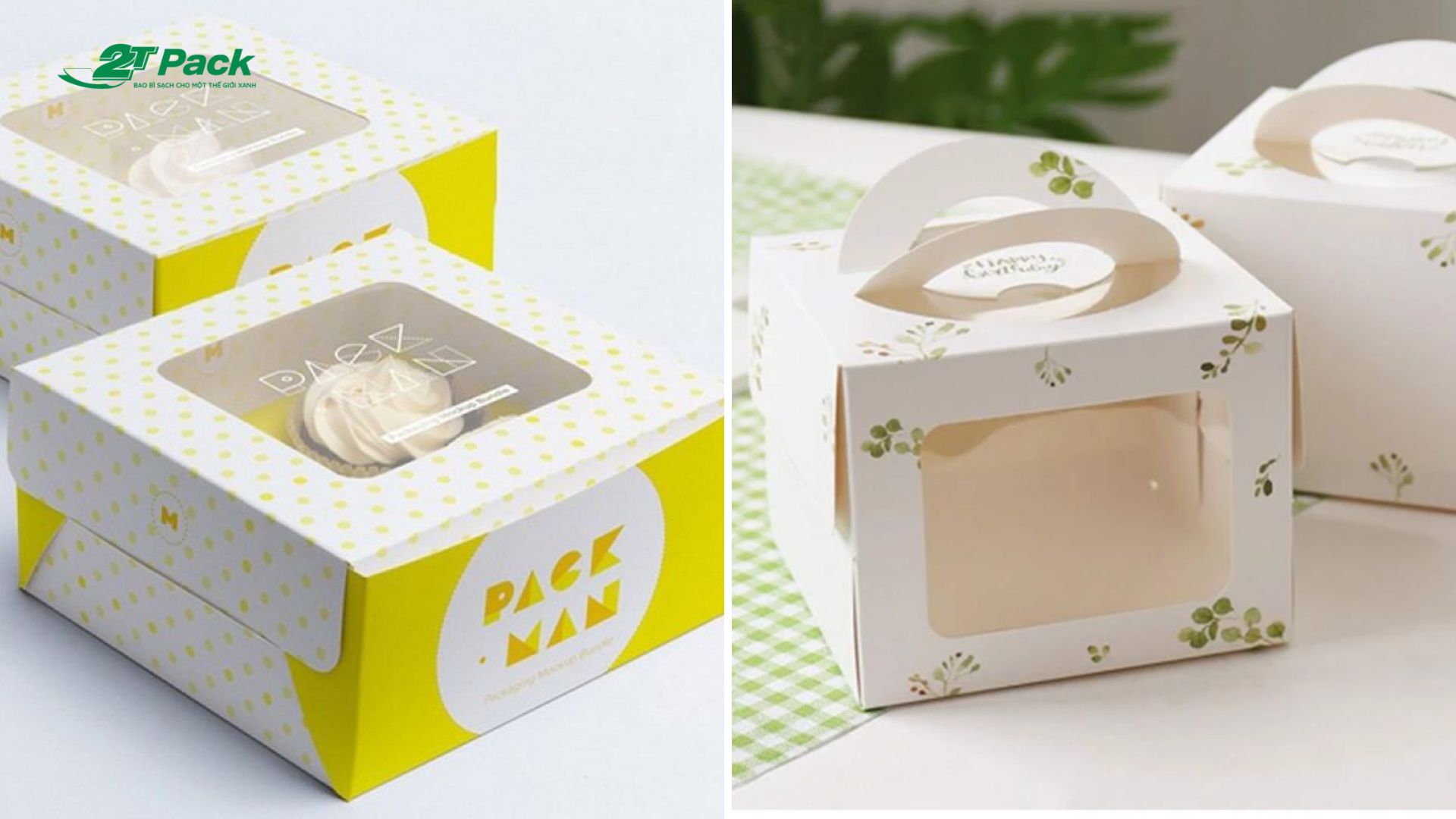 Bao bì hộp bánh thiết kế riêng với màu sắc và slogan theo nhận diện thương hiệu