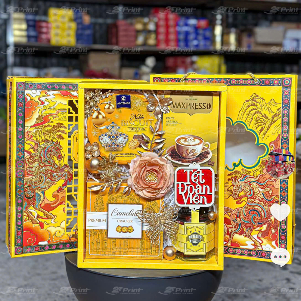 Bộ Hộp Đựng Quà Tết Song Mã Phi Vân