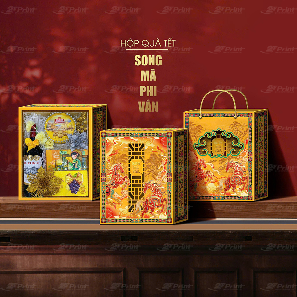 Bộ Hộp Đựng Quà Tết Song Mã Phi Vân