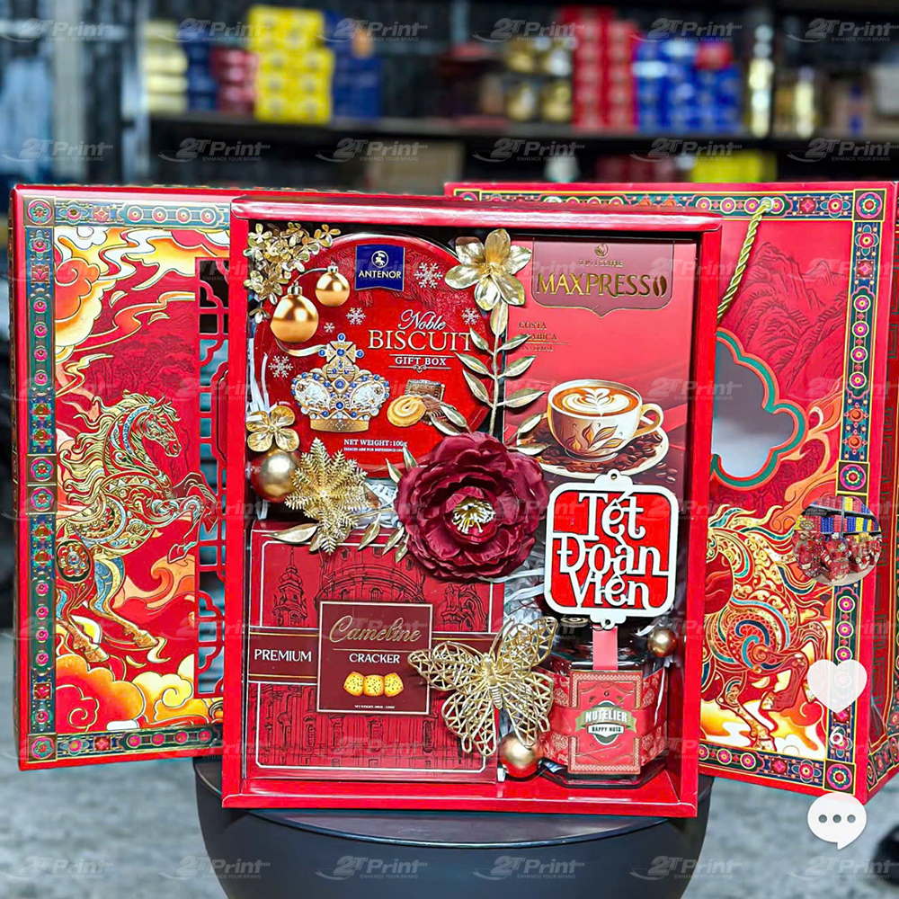 Bộ Hộp Đựng Quà Tết Song Mã Phi Vân