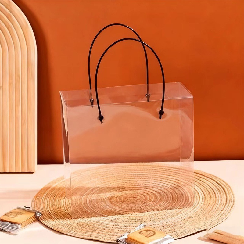 Hộp Túi Mica Trong Suốt Có Quai Xách Nhựa Đen