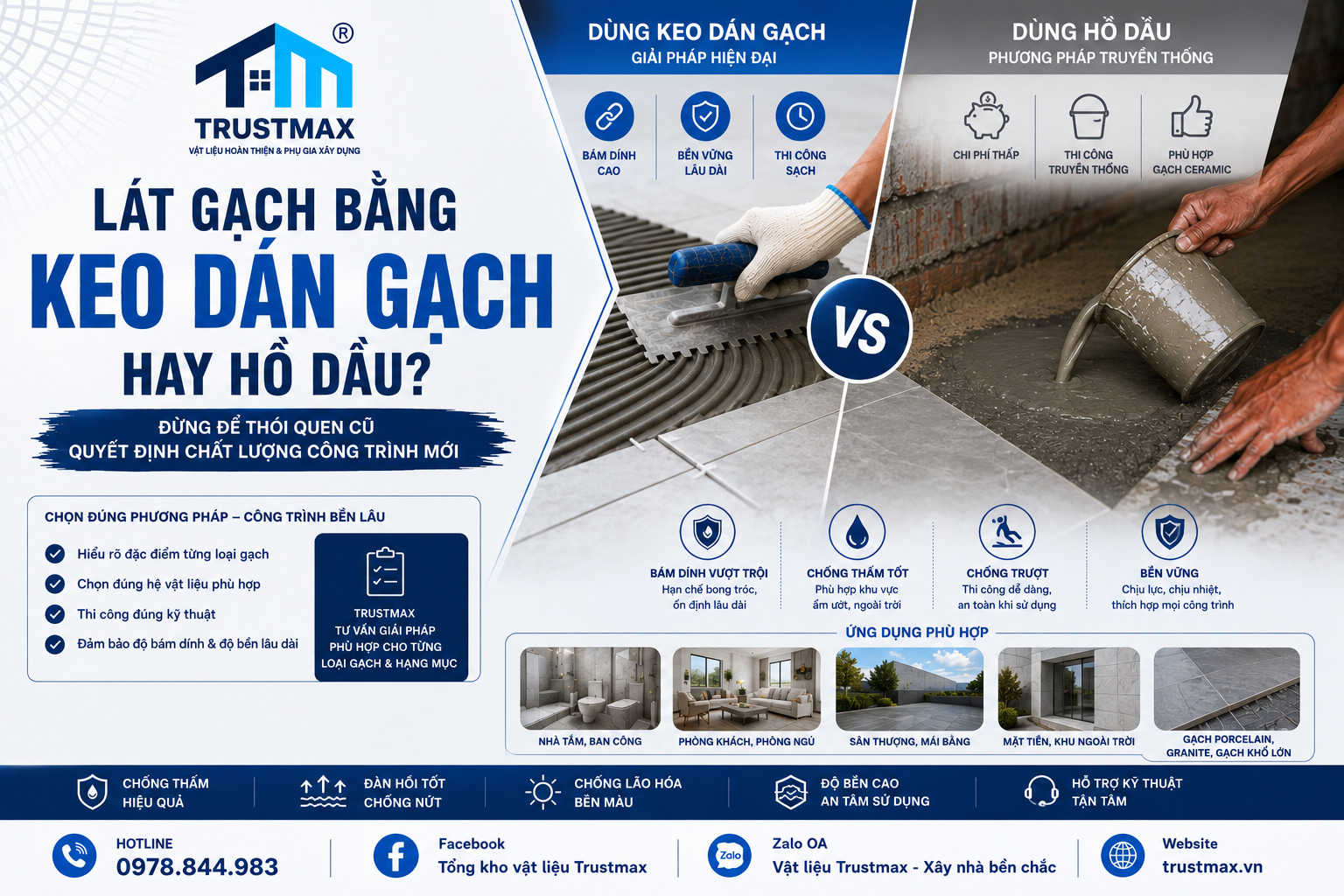 Lát gạch bằng hồ dầu hay keo dán gạch? Đâu là lựa chọn phù hợp hiện nay?