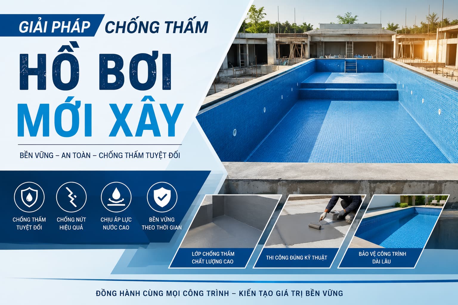 Chống Thấm Hồ Bơi Mới Xây: Làm Đúng Ngay Từ Đầu Để Tránh Rò Rỉ Về Sau
