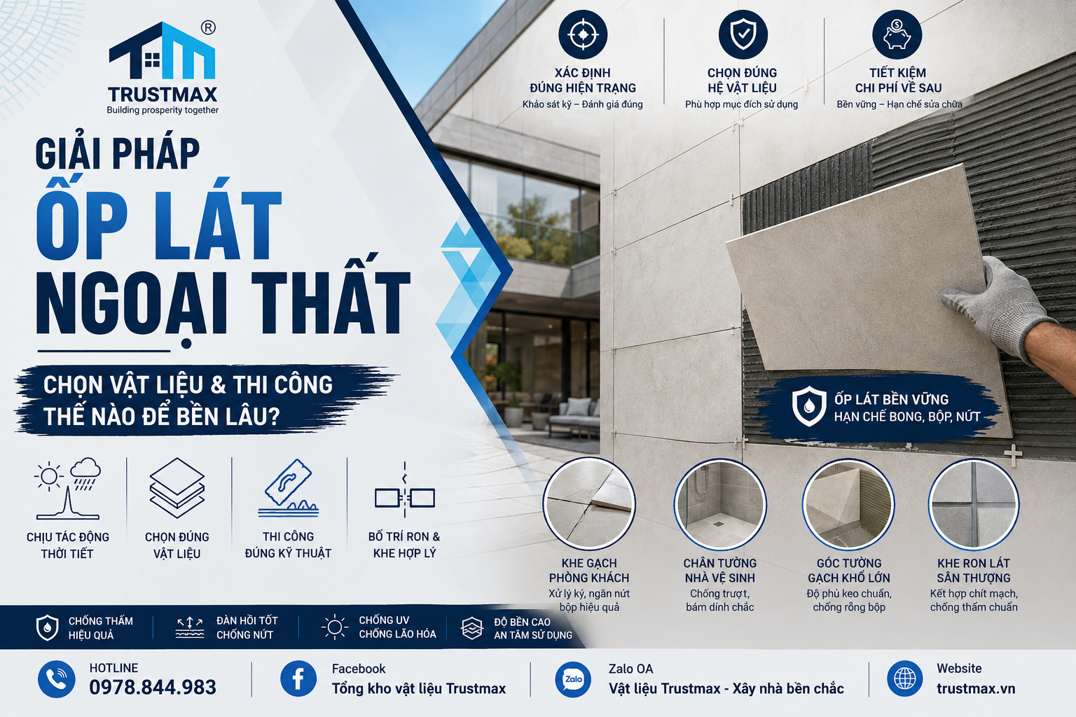 Giải pháp ốp lát ngoại thất: Chọn vật liệu và thi công thế nào để bền lâu?