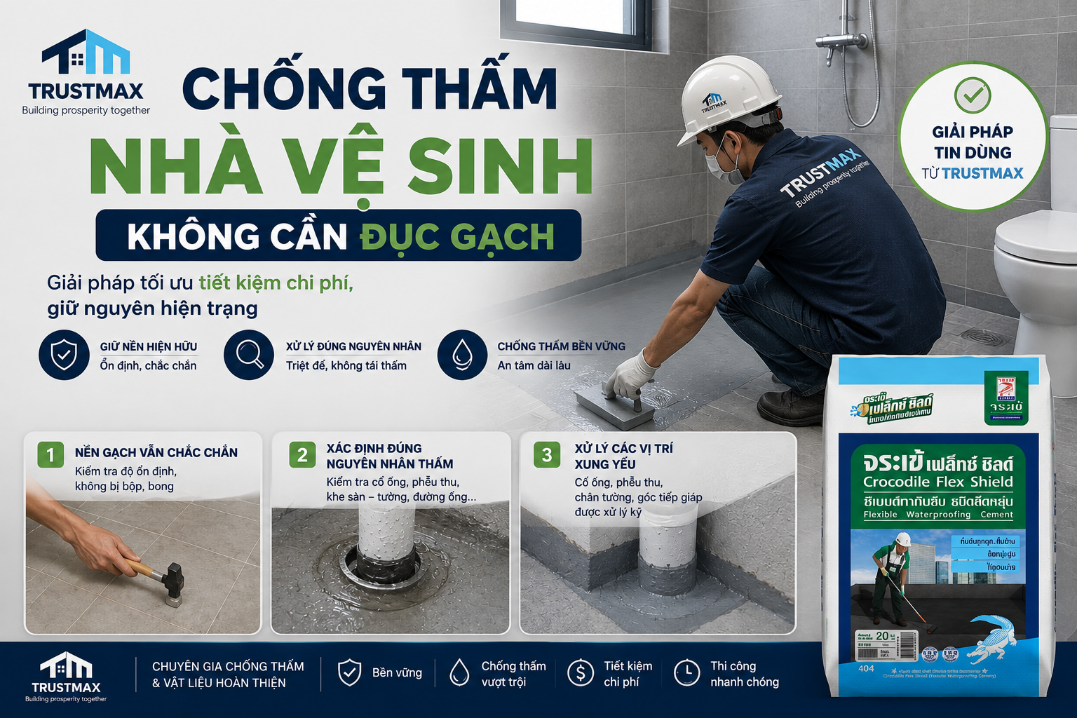 Khi nào chống thấm nhà vệ sinh không cần đục gạch?