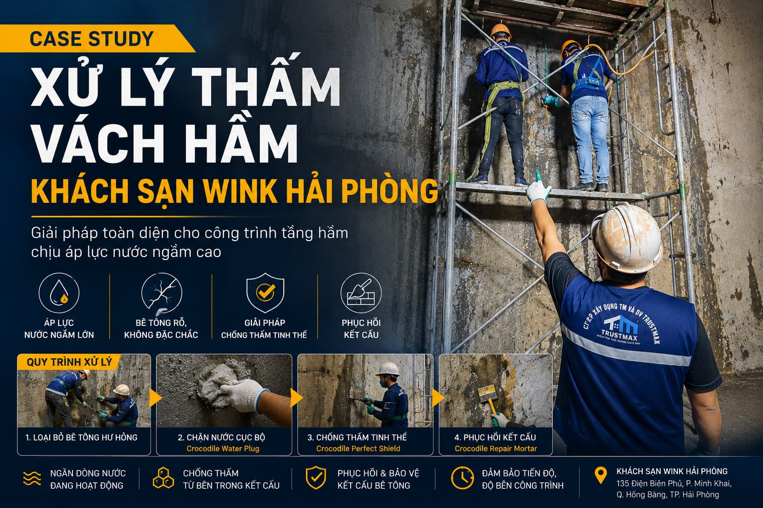 Xử lý thấm vách hầm khách sạn Wink Hải Phòng – Khi vách bê tông dày 1 mét vẫn bị nước ngầm xuyên qua