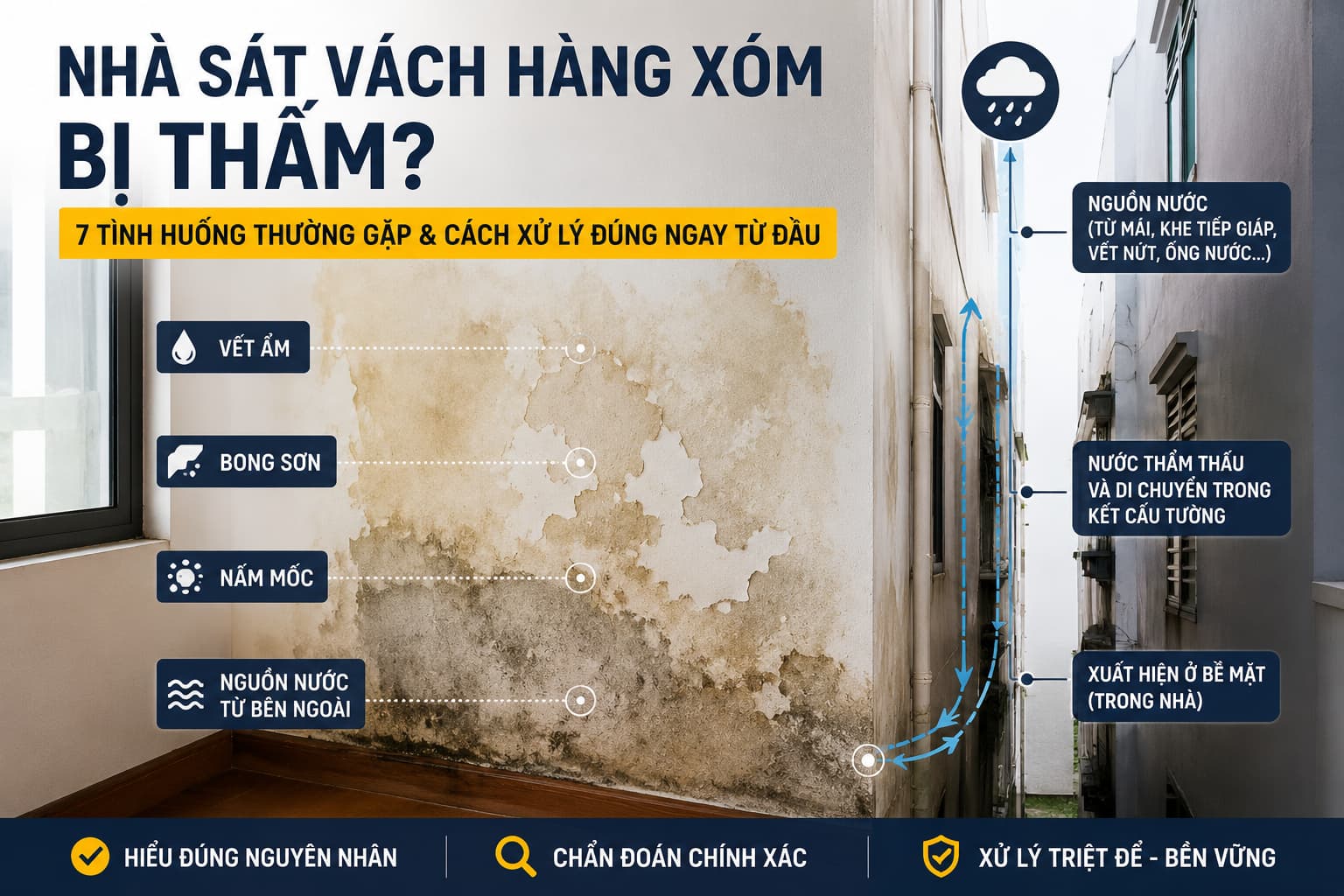 Nhà sát vách hàng xóm bị thấm: Cách xác định đúng nguyên nhân và lựa chọn giải pháp xử lý hiệu quả
