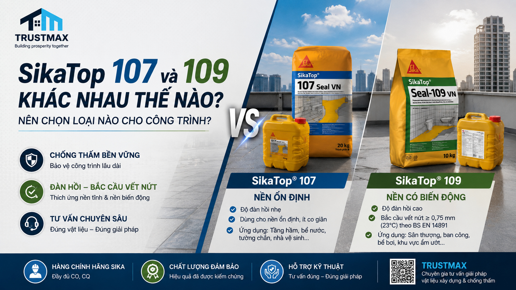SikaTop Seal 107 và 109 khác nhau thế nào? Nên chọn loại nào cho công trình?