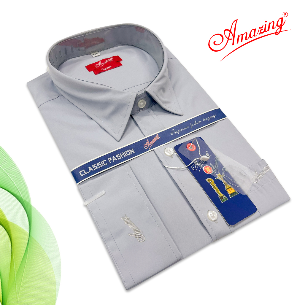 Áo sơ mi nam Amazing tay dài, vải sợi tre, màu trơn, dáng xuông, tà bầu, size tới 110kg