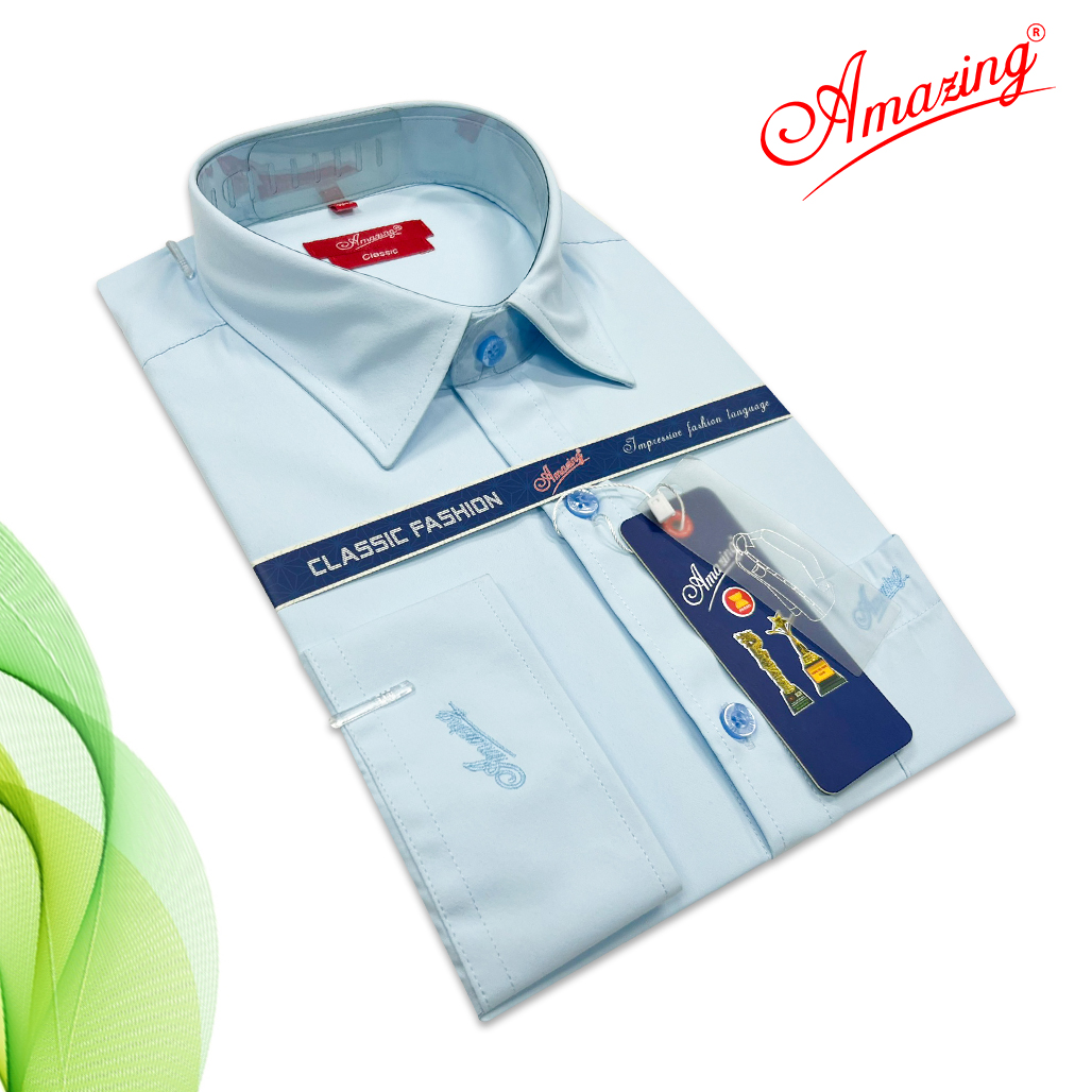 Áo sơ mi nam Amazing tay dài, vải sợi tre, màu trơn, dáng xuông, tà bầu, size tới 110kg