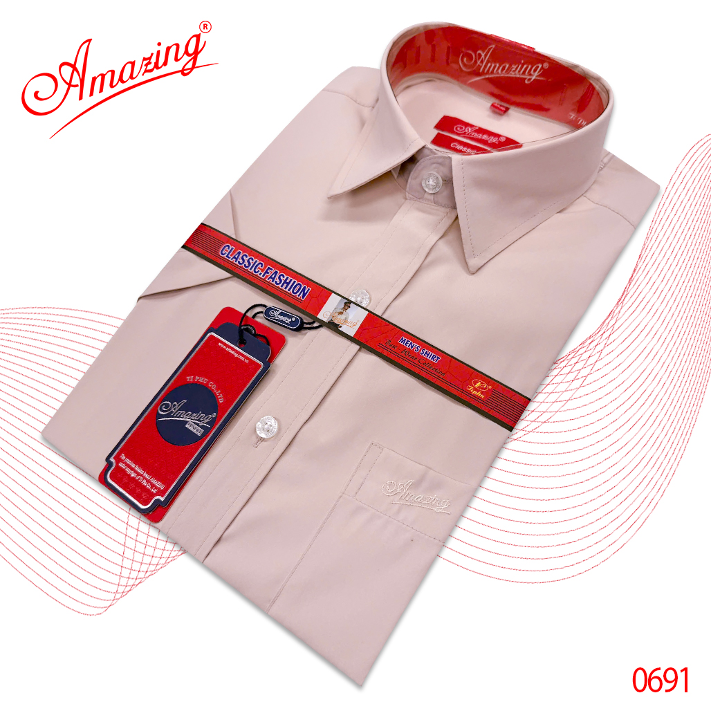 Áo sơ mi nam trung niên Amazing, dáng xuông, phong cách văn phòng lịch lãm, màu sắc trang nhã, tay ngắn, lai cua