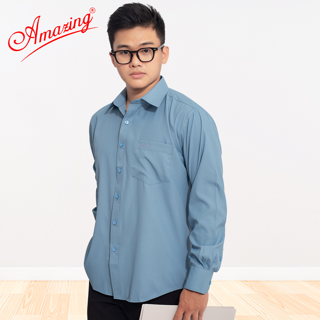 Áo sơ mi nam Amazing tay dài, vải sợi tre, màu trơn, dáng xuông, tà bầu, size tới 110kg