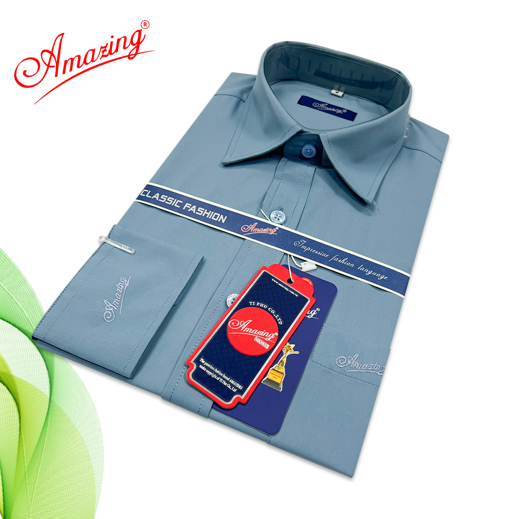 Áo sơ mi nam Amazing tay dài, vải sợi tre, màu trơn, dáng xuông, tà bầu, size tới 110kg