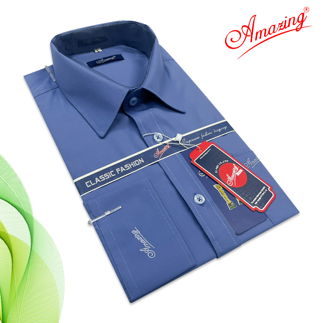 Áo sơ mi nam Amazing tay dài, vải sợi tre, màu trơn, dáng xuông, tà bầu, size tới 110kg