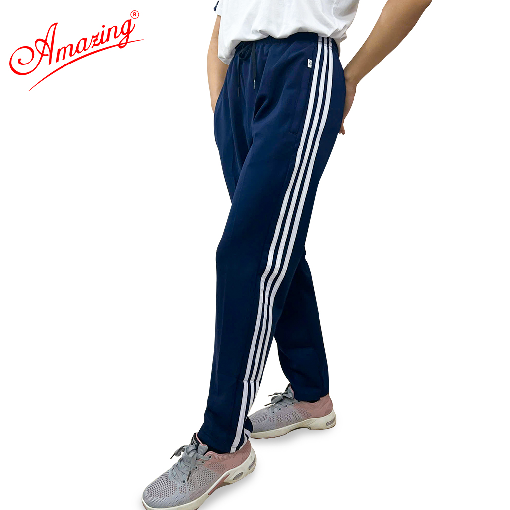 Quần thun thể dục 3 sọc trắng form body Amazing, màu đen và xanh đen , vải thun co giãn 4 chiều, unisex