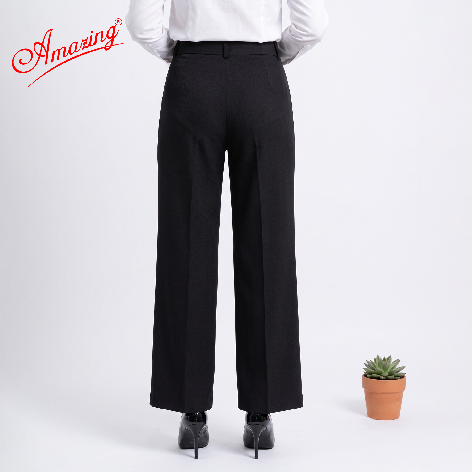 Quần âu nữ ống rộng, màu đen Amazing, dáng suông, vải tuyết mưa cao cấp, mềm, dày, không nhăn, đồng phục học sinh, công sở