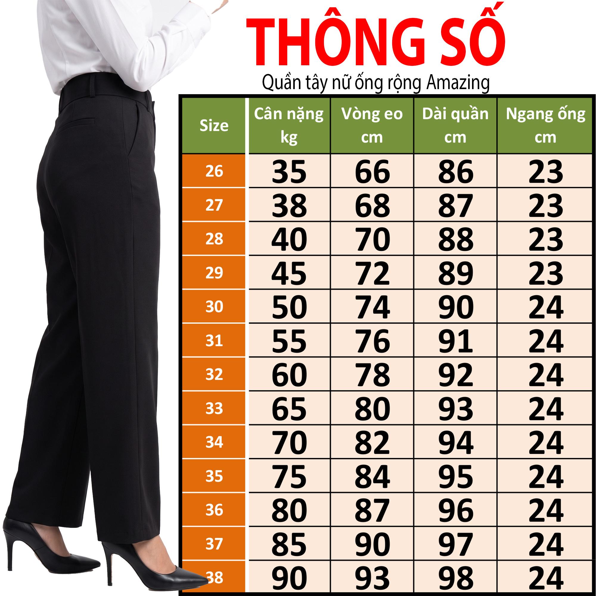 Quần âu nữ ống rộng, màu đen Amazing, dáng suông, vải tuyết mưa cao cấp, mềm, dày, không nhăn, đồng phục học sinh, công sở