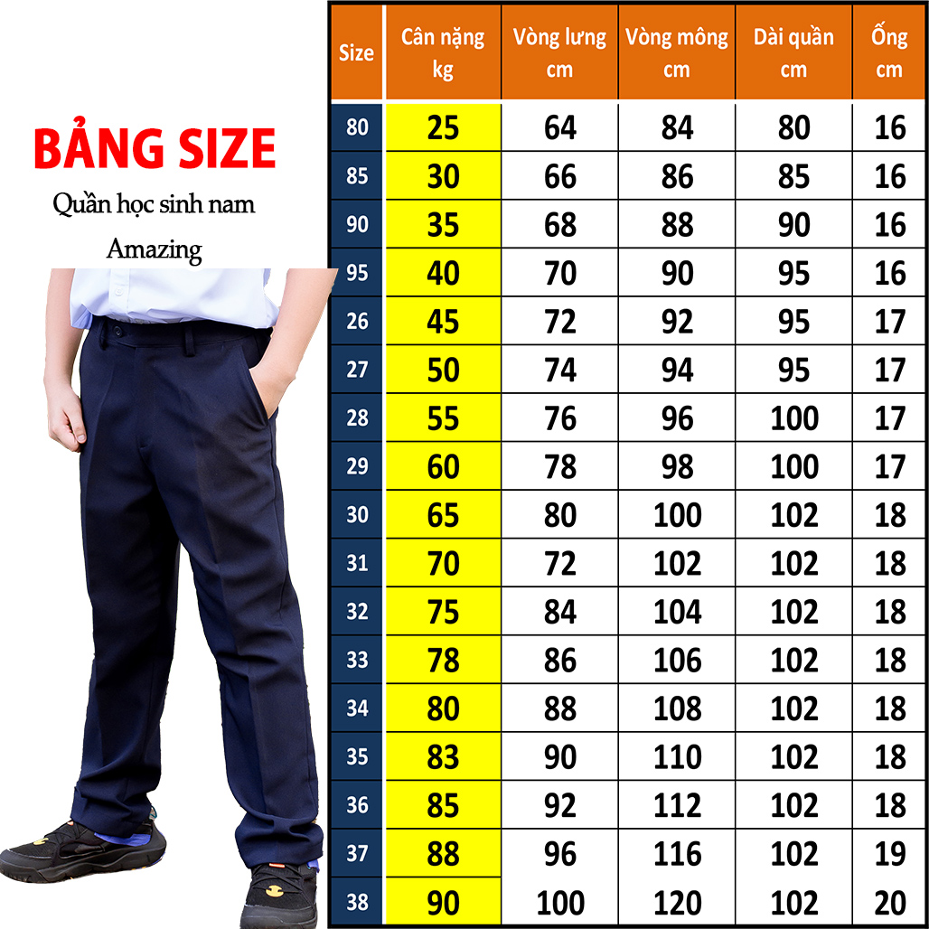 Quần tây đi học cho bé trai, form suông, ống đứng, size từ 25-90 kg, đồng phục học sinh