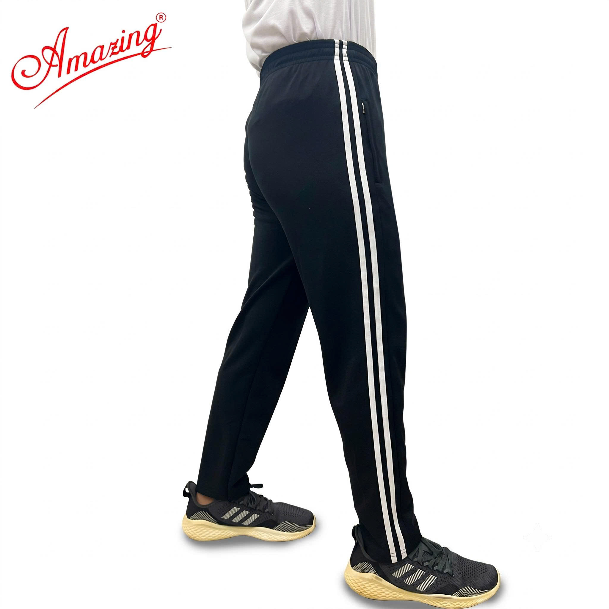 Quần thun thể dục sọc trắng Amazing, màu đen và xanh đen , vải thun co giãn 4 chiều, unisex