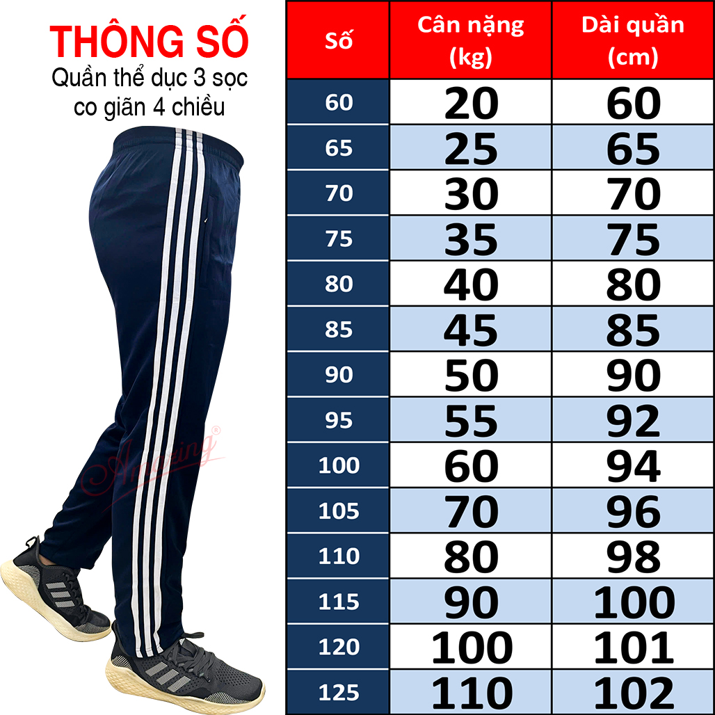 Quần thun thể dục 3 sọc trắng form body Amazing, màu đen và xanh đen , vải thun co giãn 4 chiều, unisex
