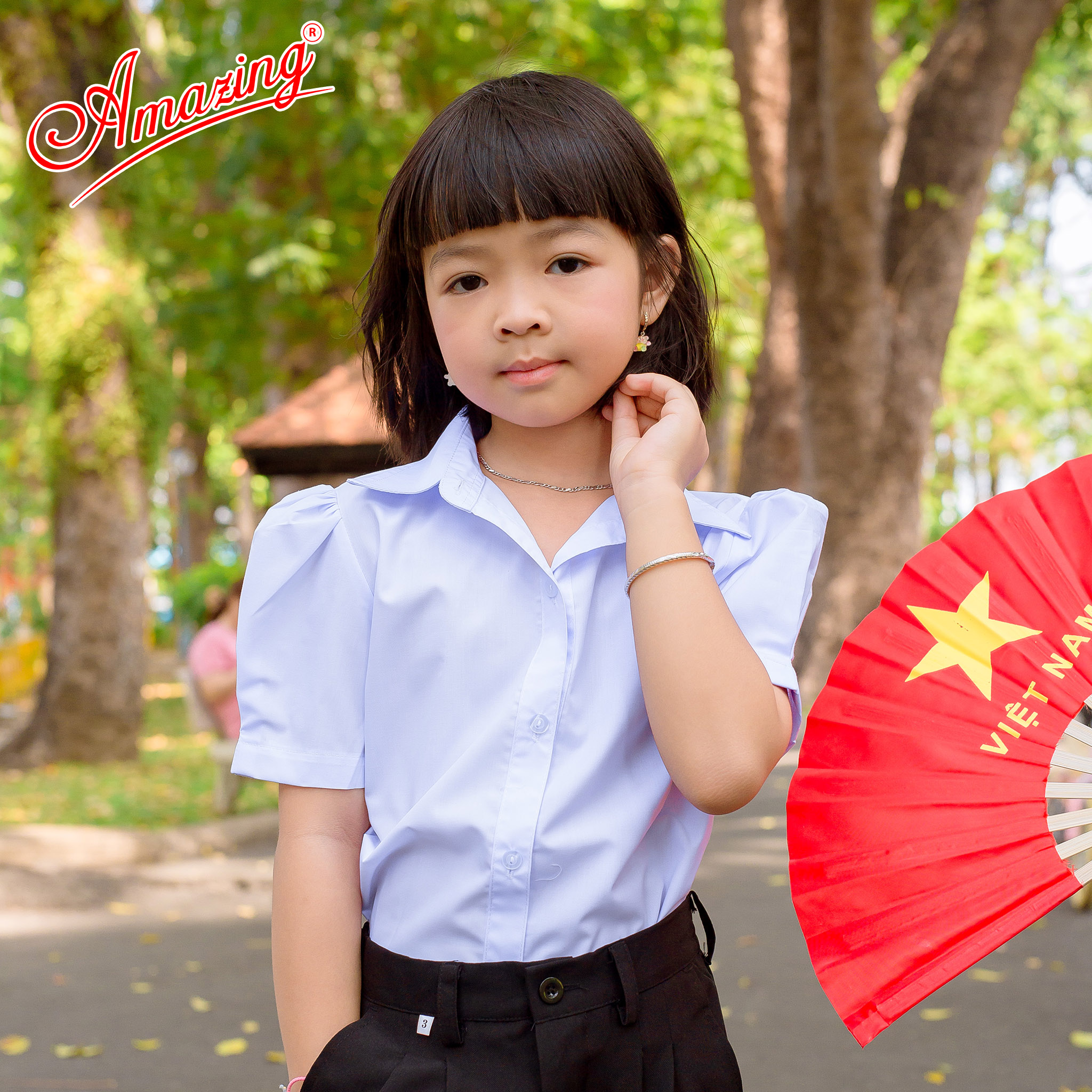 Áo sơ mi trắng tay bồng nhún cho bé gái đi học, đồng phục đến trường, vải kate silk mềm mướt, thấm hút mồ hôi, size tới 65kg