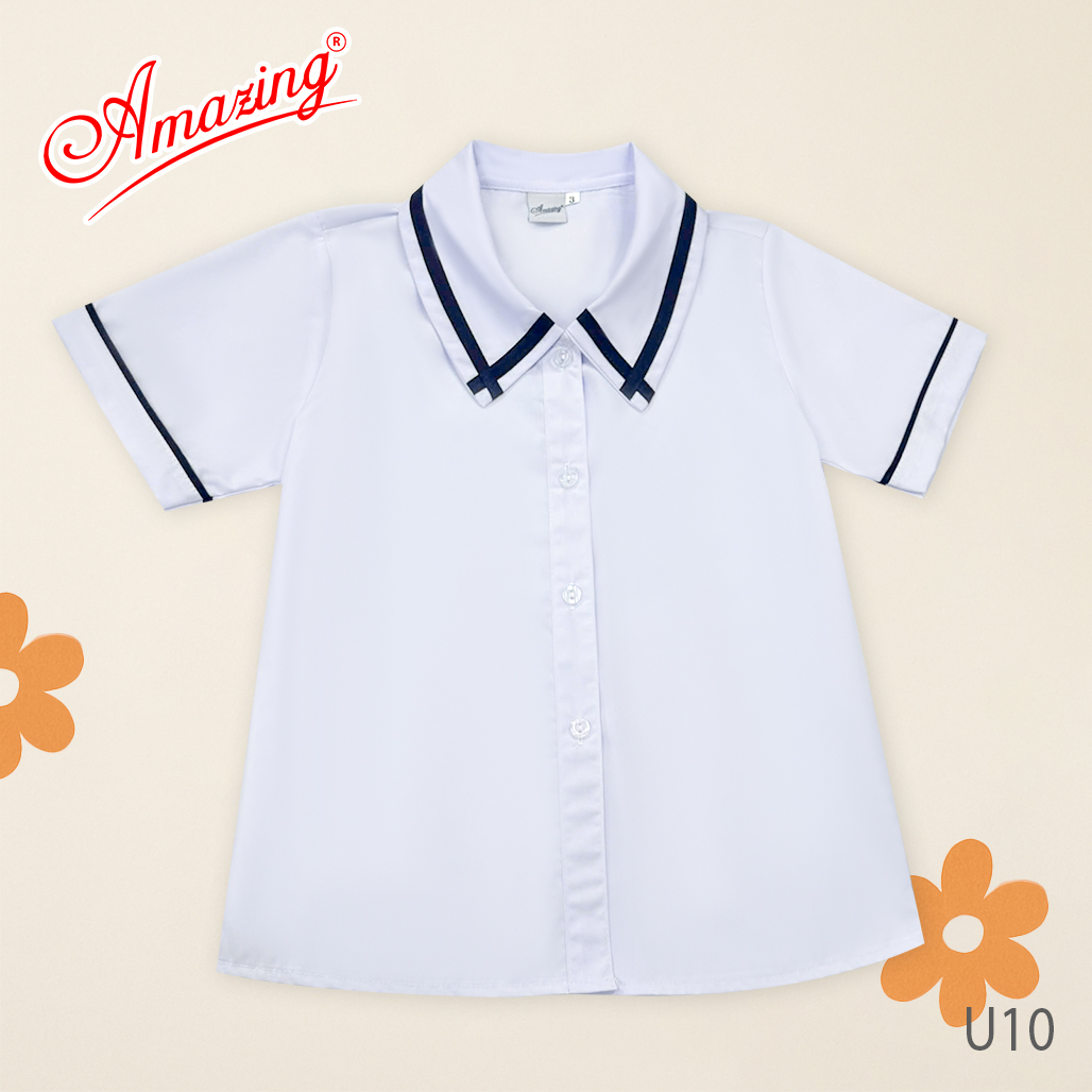 Áo trắng bé gái cổ lá sen, đồng phục đến trường, vải kate silk thấm hút mồ hôi