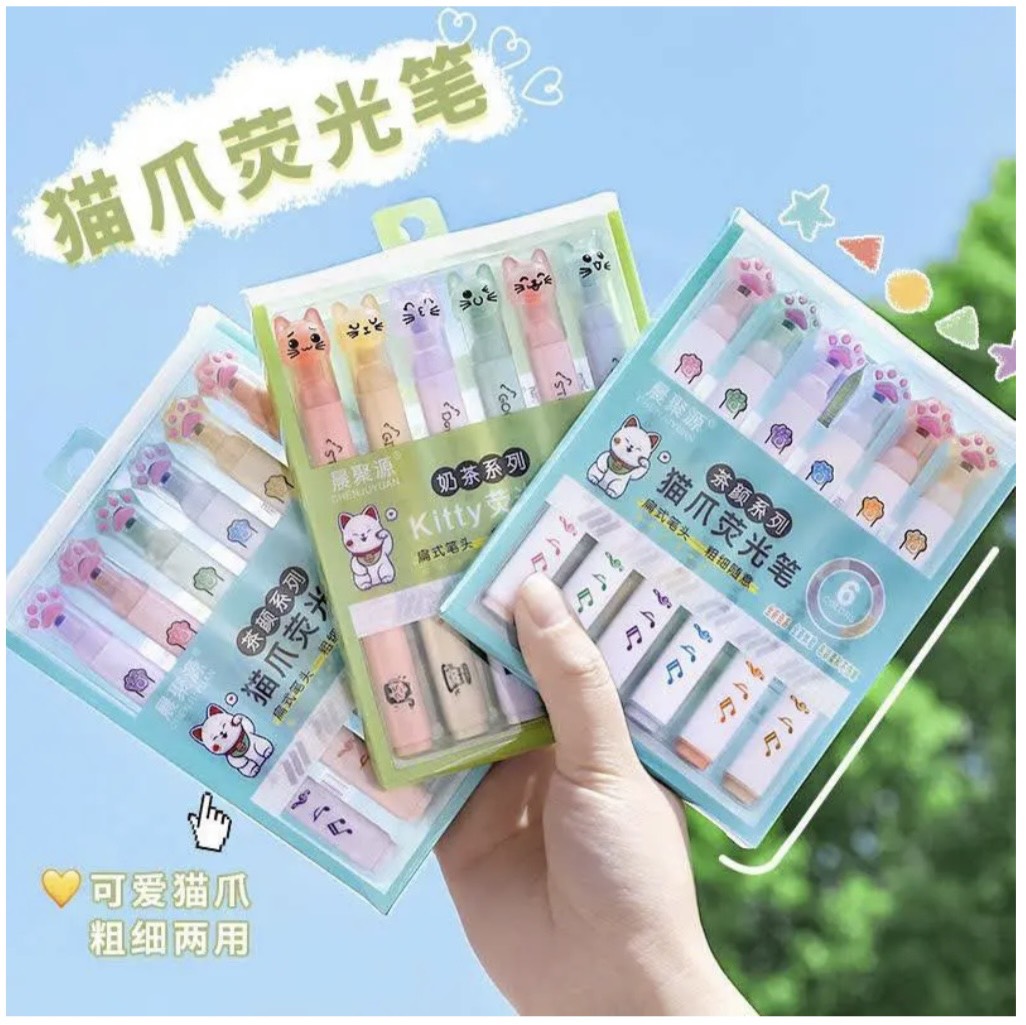 Set Bút Highlight Chân Mèo (set 6 Cây)