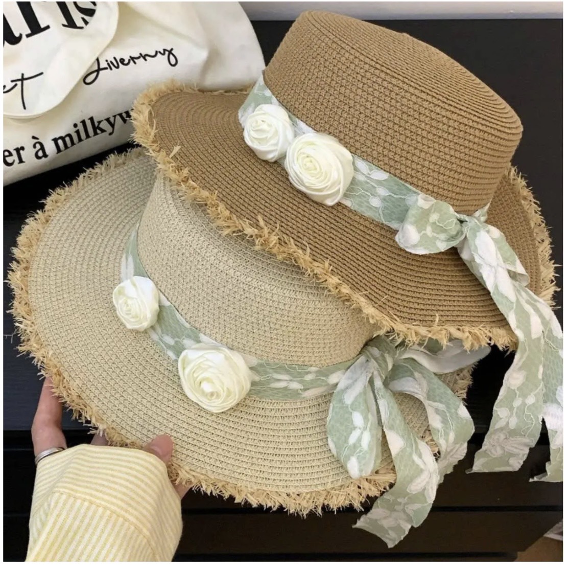 Mũ Cối Đính Hoa Trắng Nơ