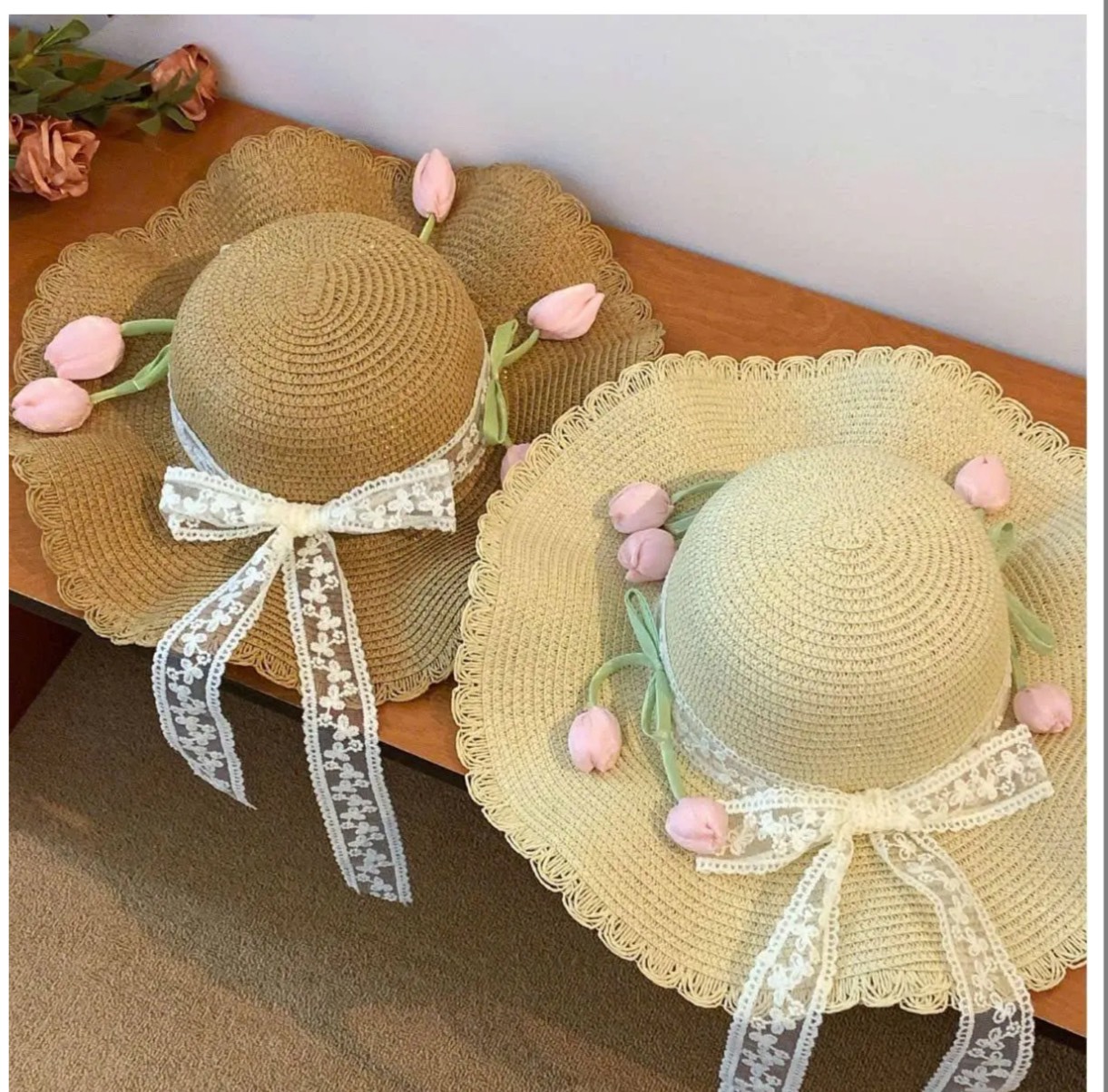 Mũ Cối Đính Hoa Tulip Nơ Ren