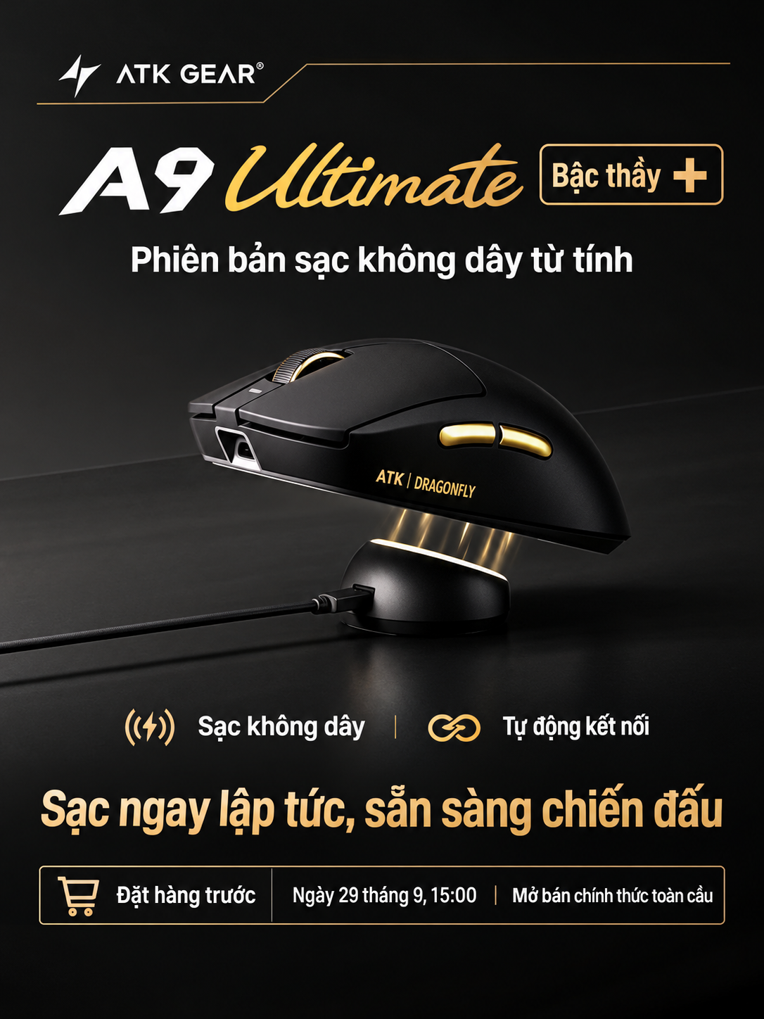 [GROUP BUY] CHUỘT GAMING ATK A9 ULTIMATE+ DOCK SẠC RGB