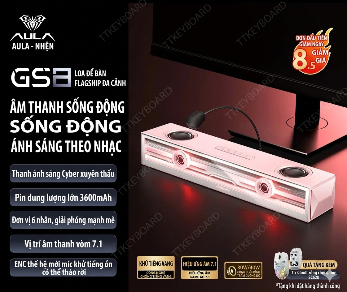 [Đã Đóng GB] Loa Gaming Soundbar Không Dây Aula GS8 40W