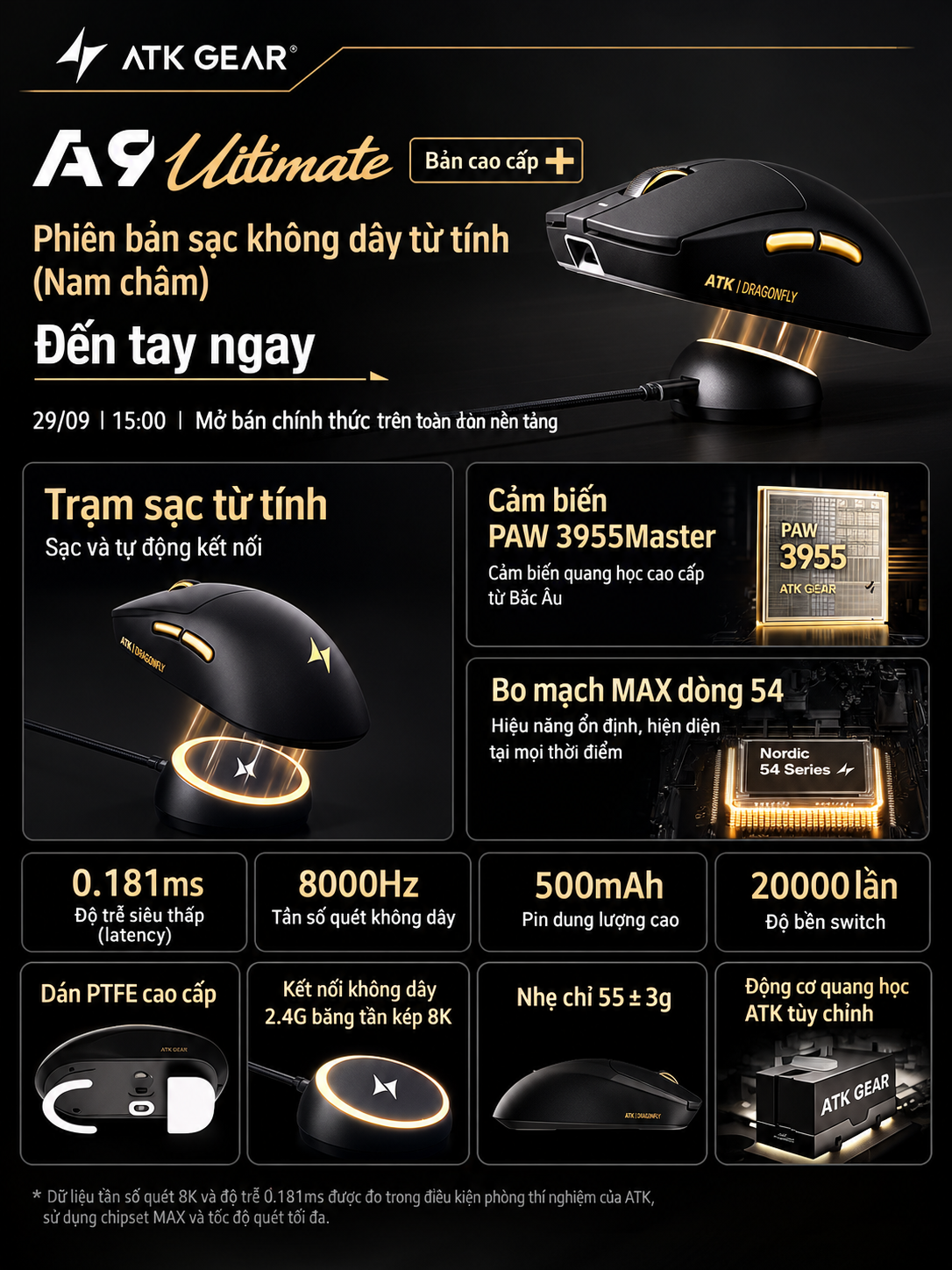 [GROUP BUY] CHUỘT GAMING ATK A9 ULTIMATE+ DOCK SẠC RGB