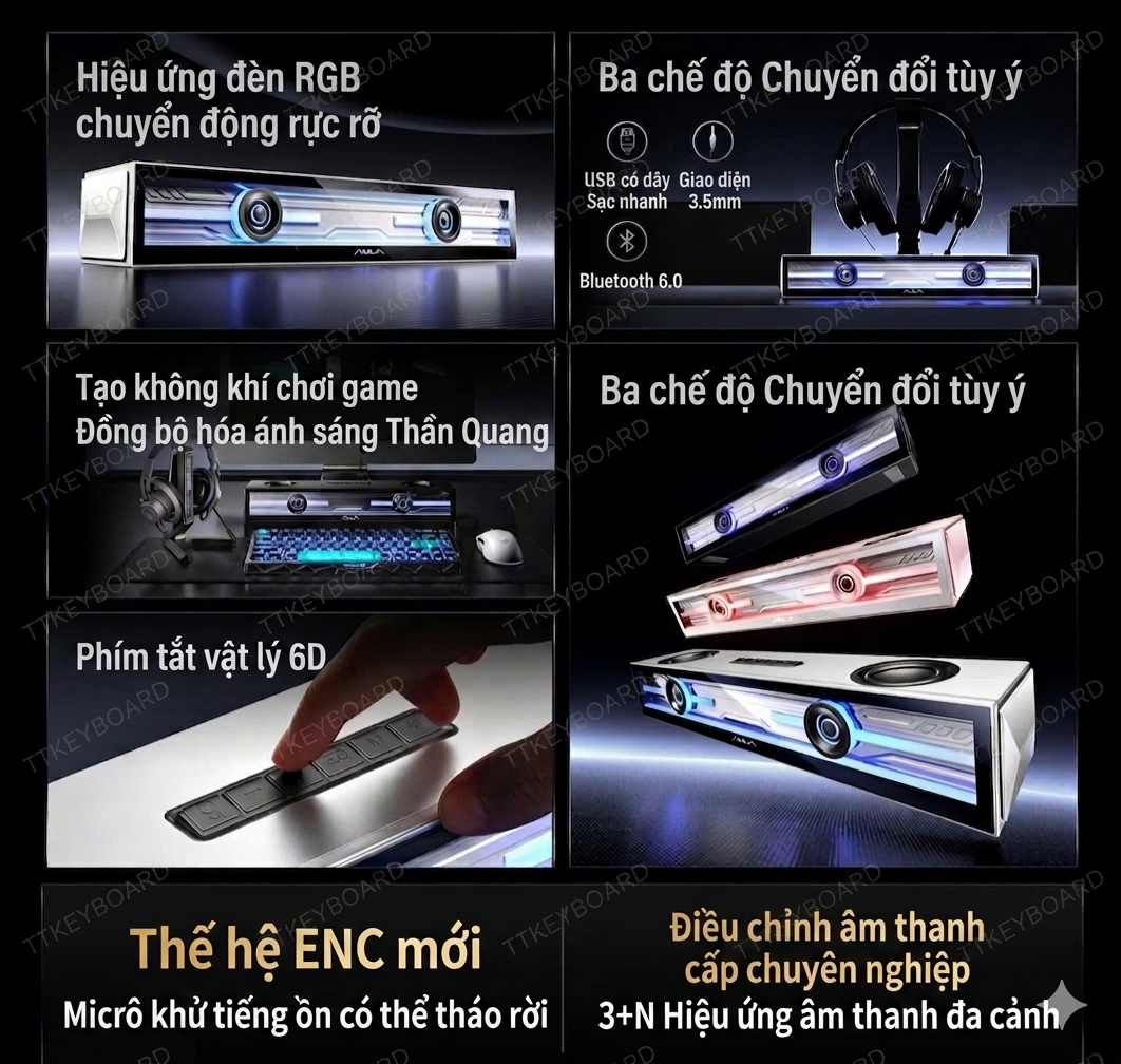 [Đã Đóng GB] Loa Gaming Soundbar Không Dây Aula GS8 40W