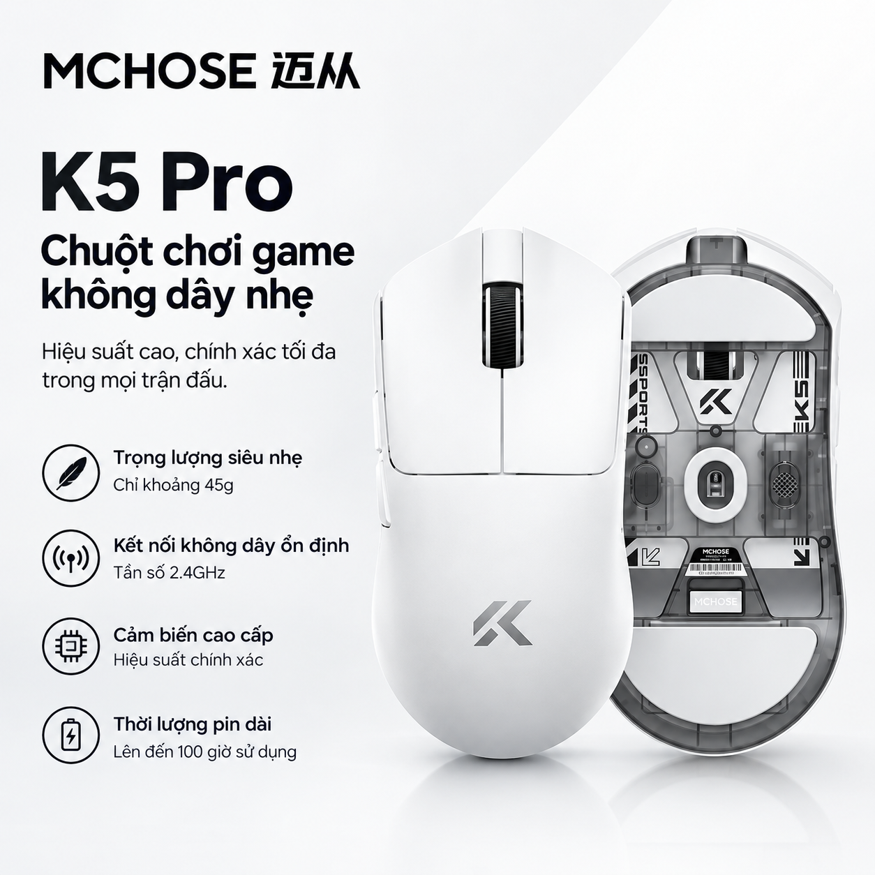 [GROUP BUY] CHUỘT GAMING MCHOSE K5 SERIES THIẾT KẾ HOLLOW ĐÁY