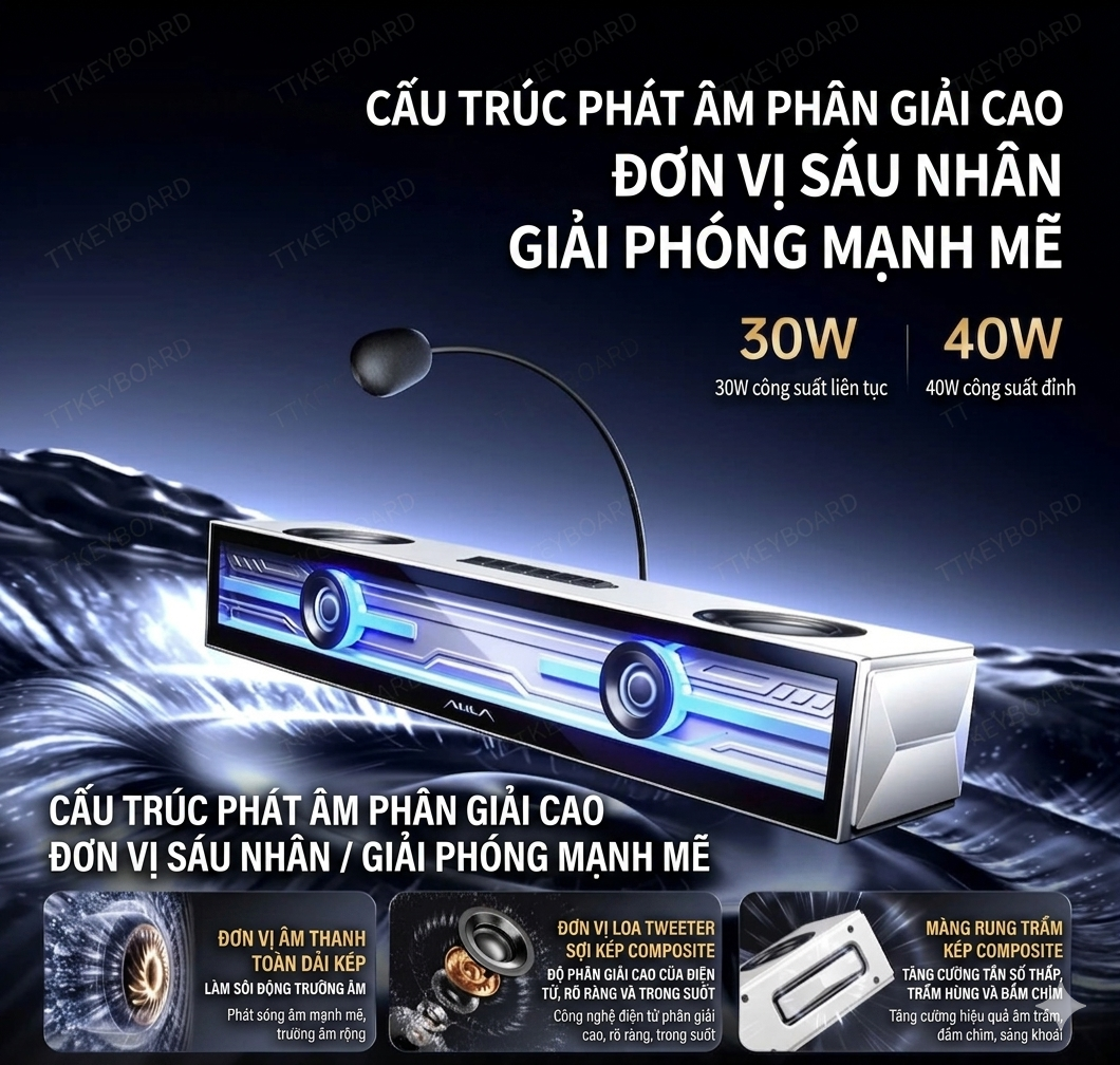 [Đã Đóng GB] Loa Gaming Soundbar Không Dây Aula GS8 40W