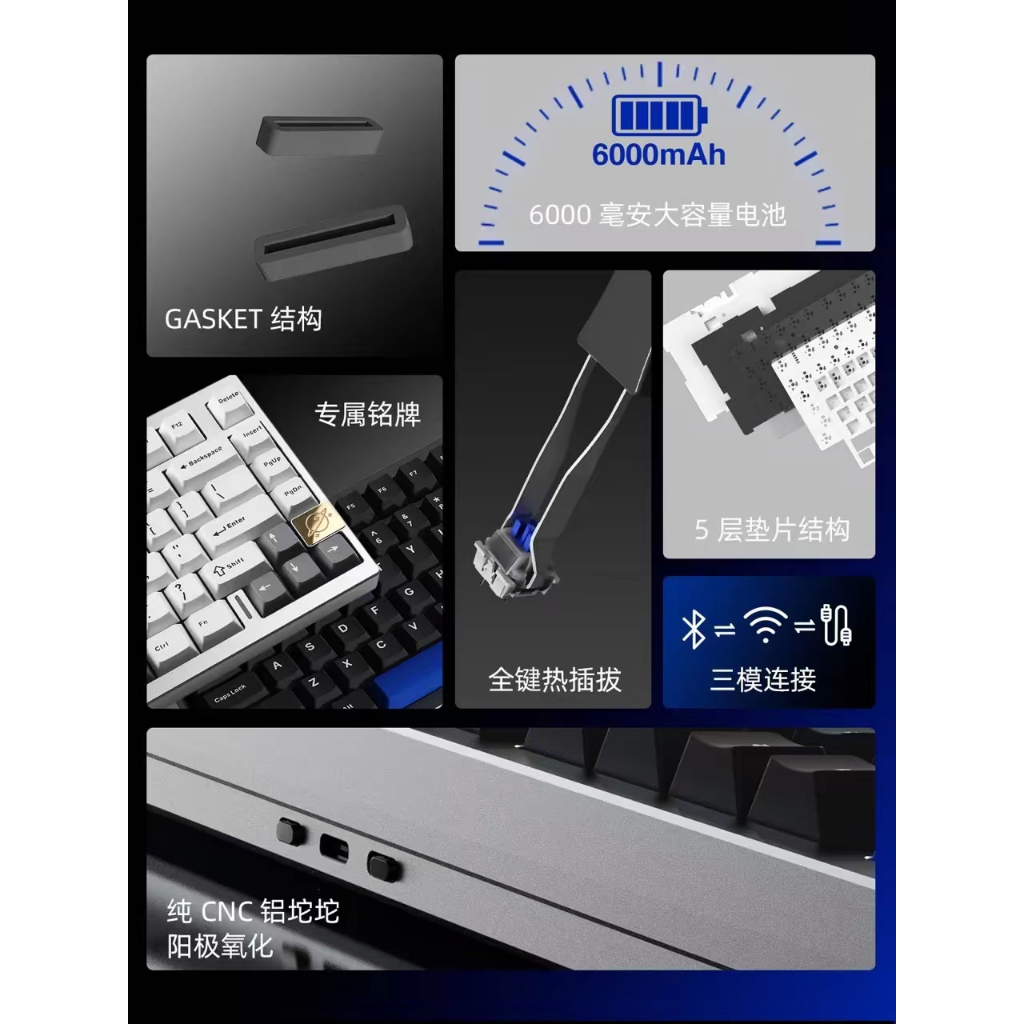 Bàn Phím Cơ Không Dây AL75 Nhôm CNC Anode 3 Mode- Mạch Xuôi - Led RGB - Hotswap 5 Pin - Badget Mạ Vàng 18K - TTKeyboard