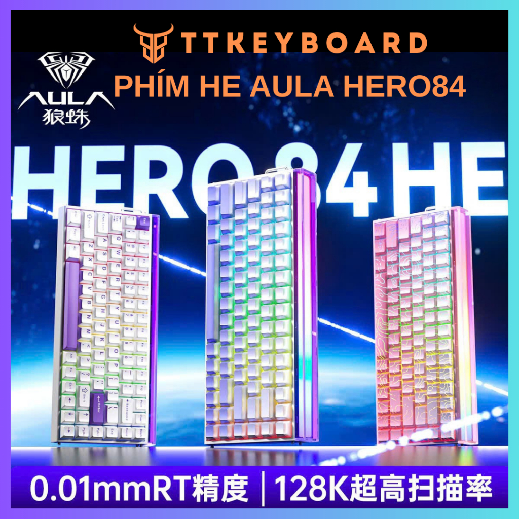 [Hỏa Tốc] Bàn Phím Cơ Gaming He Rapid Trigger Aula Hero84 | Rapid Trigger | Polling rate 8000hz| Led RGB | TTKeyboard