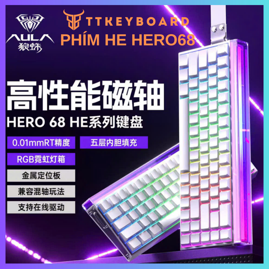 [Hỏa Tốc] Phím Cơ Gaming Hero68 | Rapid Trigger 8K Polling Rate | 128K Scan Rate | Led Viền | Có Dây Treo | TTkeyboard