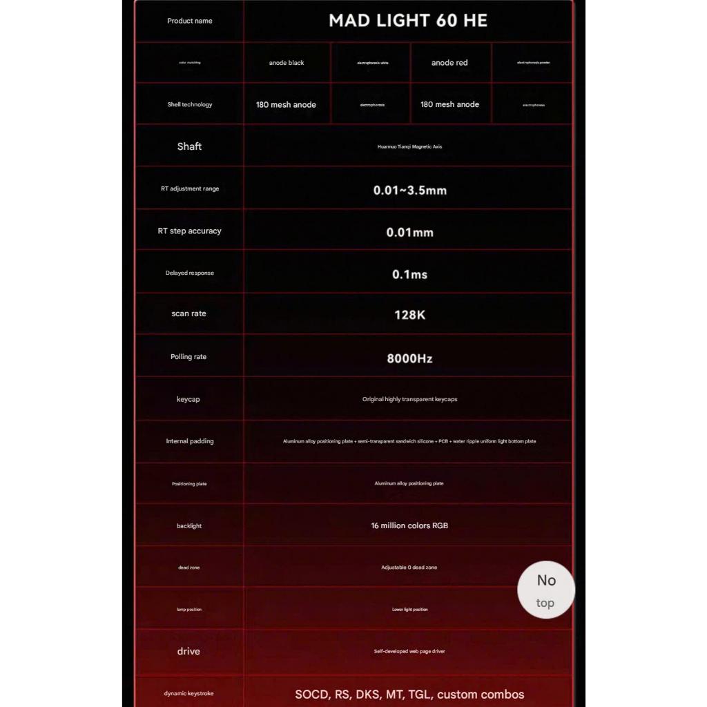 Bàn Phím Cơ Gaming MAD60 HE Light Nhôm CNC Case Wooting Rapid Trigger 0,01mm 8000hz Trục Từ