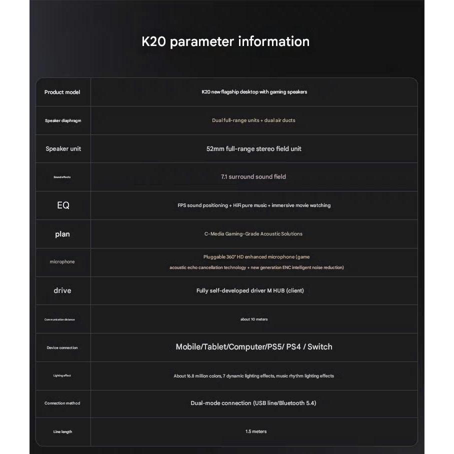 Loa Audio Soundbar Esport Gaming MCHOSE K20 ÂM Vòm 7.1Có Bluetooth Míc Thoại AI Chống Ồn