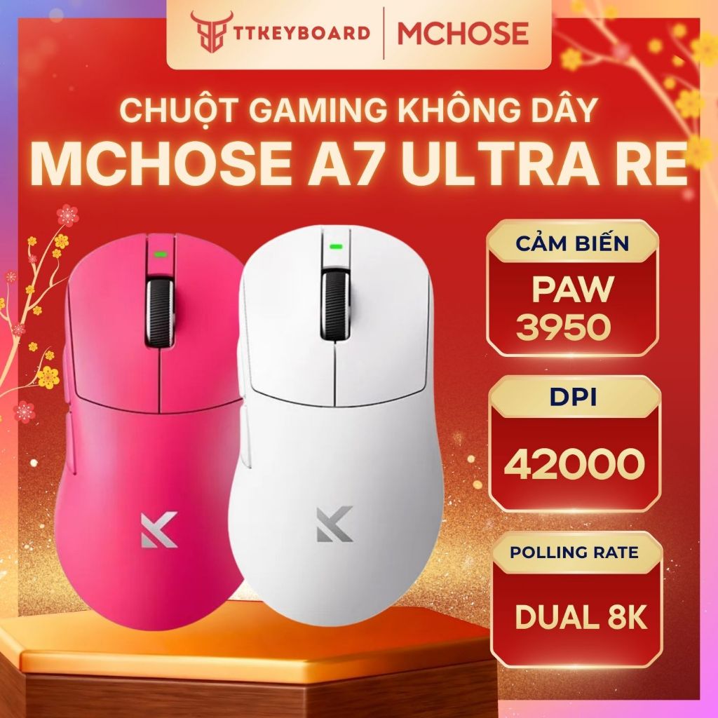 Chuột Không Dây Mchose A7 Ultra RE PAW3950 8K Polling Rate Siêu Nhẹ 56g