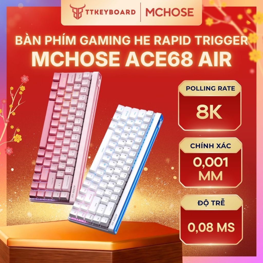 Bàn phím Gaming Ace68 Air 8000hz Rapid Trigger Led Viền RGB Hiệu Năng Cao - TTKeyboard