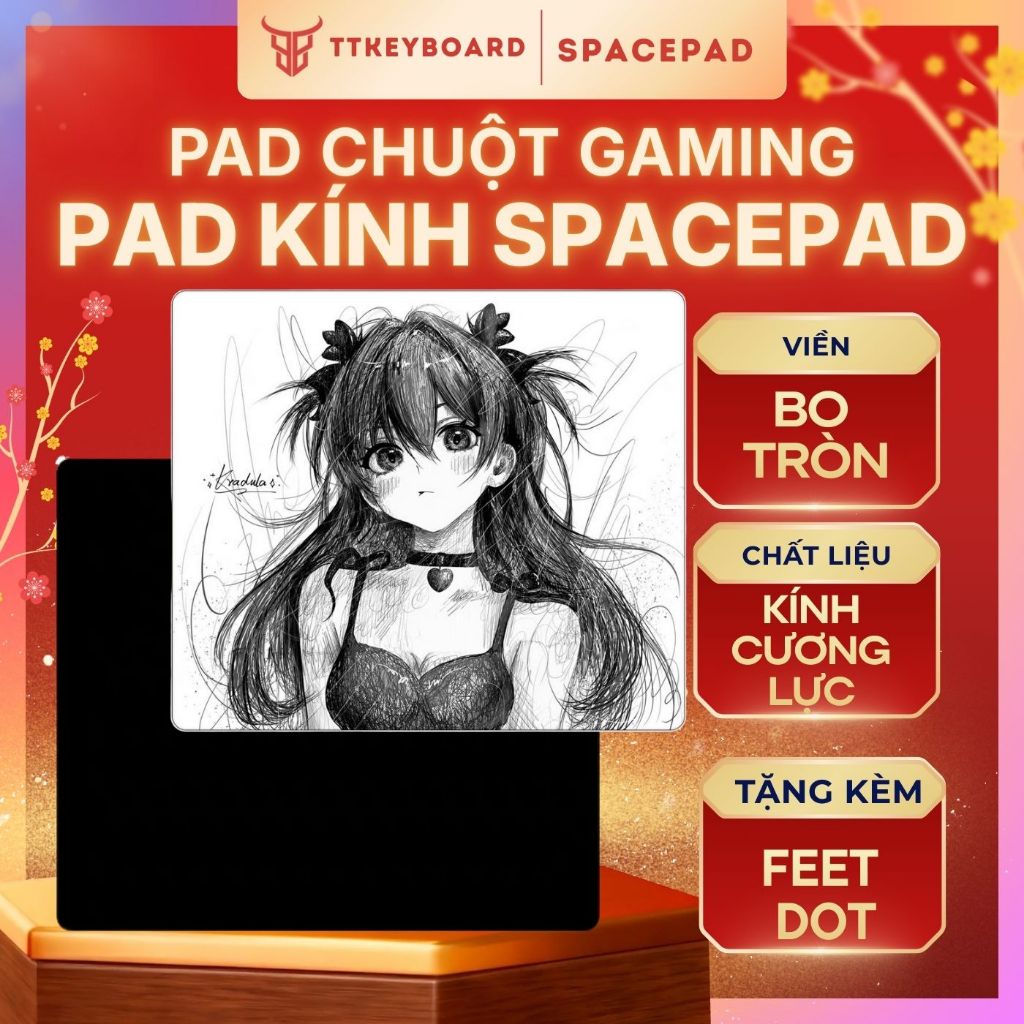 Pad Chuột Kính Gaming Spacepad Glass Kích Thước 450x400mm Tặng Kèm Feet PTFE