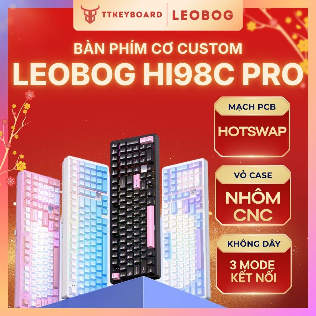Bàn Phím Cơ Custom Không Dây Leobog Hi98C Pro, Nhôm CNC 3 Mode, Mạch Xuôi, Led RGB, Phím Cơ Hotswap
