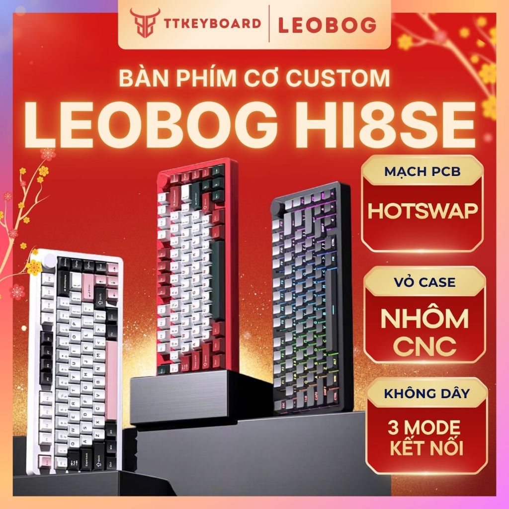Bàn Phím Cơ Custom Không Dây Leobog Hi8SE, Nhôm CNC 3 Mode, Mạch Xuôi, Led RGB, Hotswap